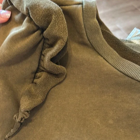 Olive Green Ruffle Sleeve Sweatshirt - Picture 2 of 5